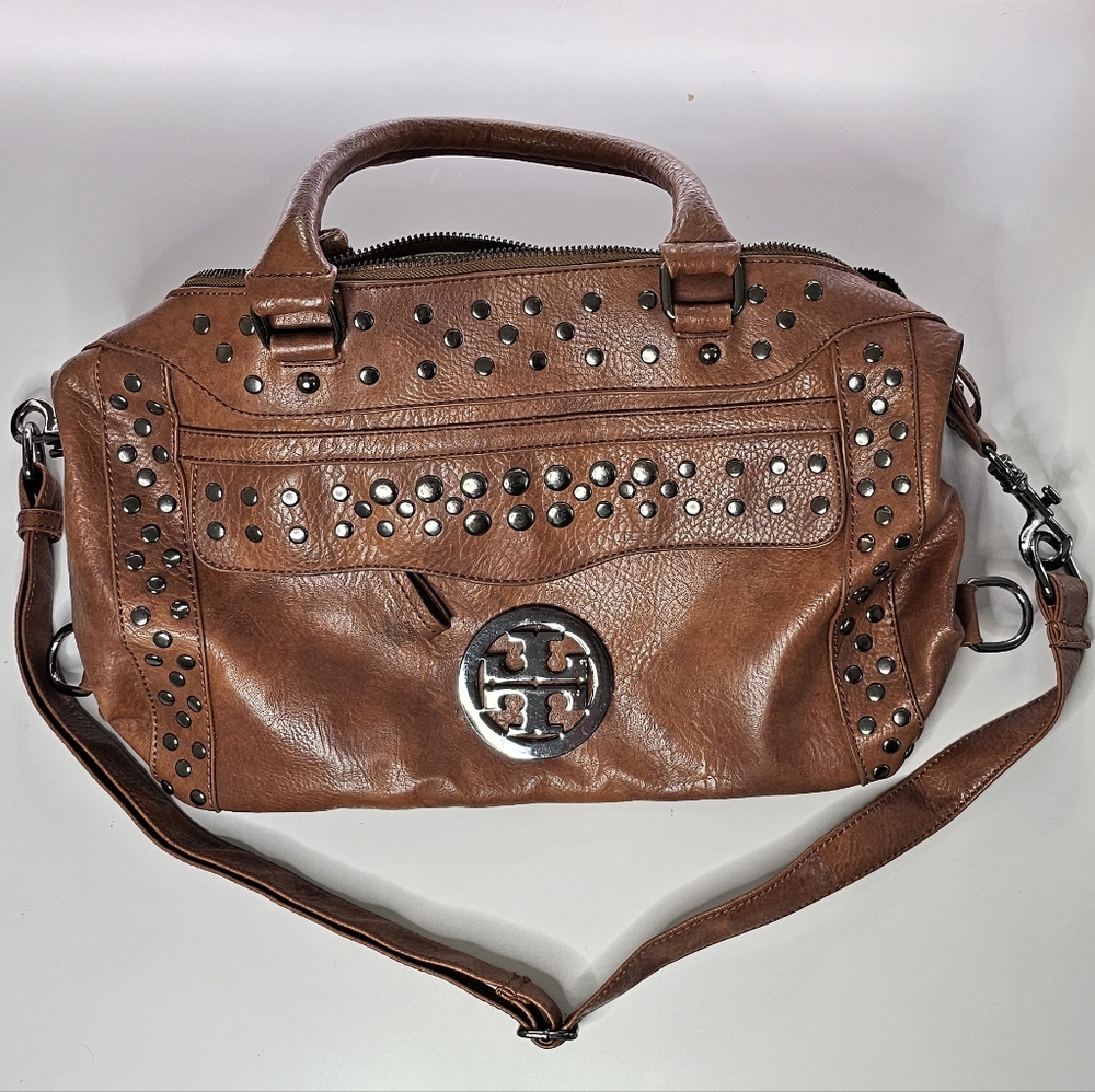 Tory Burch Brown Studded Satchel Crossbody Bag